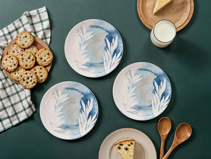 Hermia Blue Leaf Juego de Platos de Postre Navideños de Porcelana 100% - 6 Piezas 19.3 cm